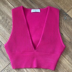 Babaton Pink Knit V-Neck Women's Top